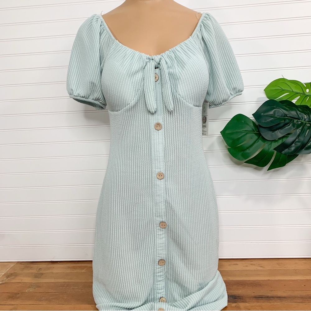 No Boundaries Light Green Puff Sleeve Mini Dress